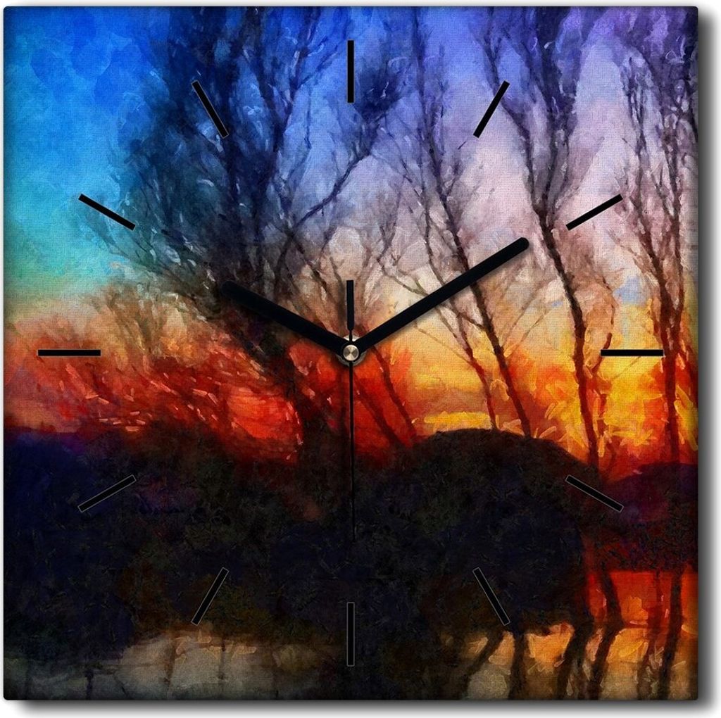 Coloray Uhr auf Leinwand 30x30 cm Wand Uhr Dekoration Wohnzimmer Segeltuch schwarze Hände -Natursonnenuntergang