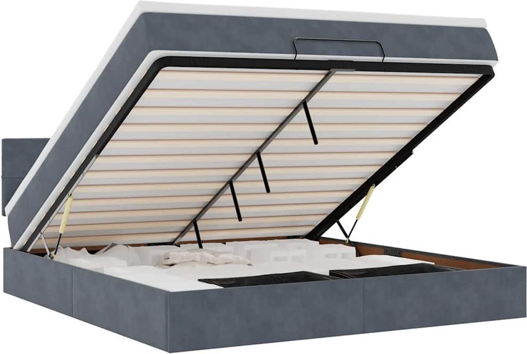 Ottoman-Bett mit Matratze & LEDs Dunkelgrau 160x200 cm Samt