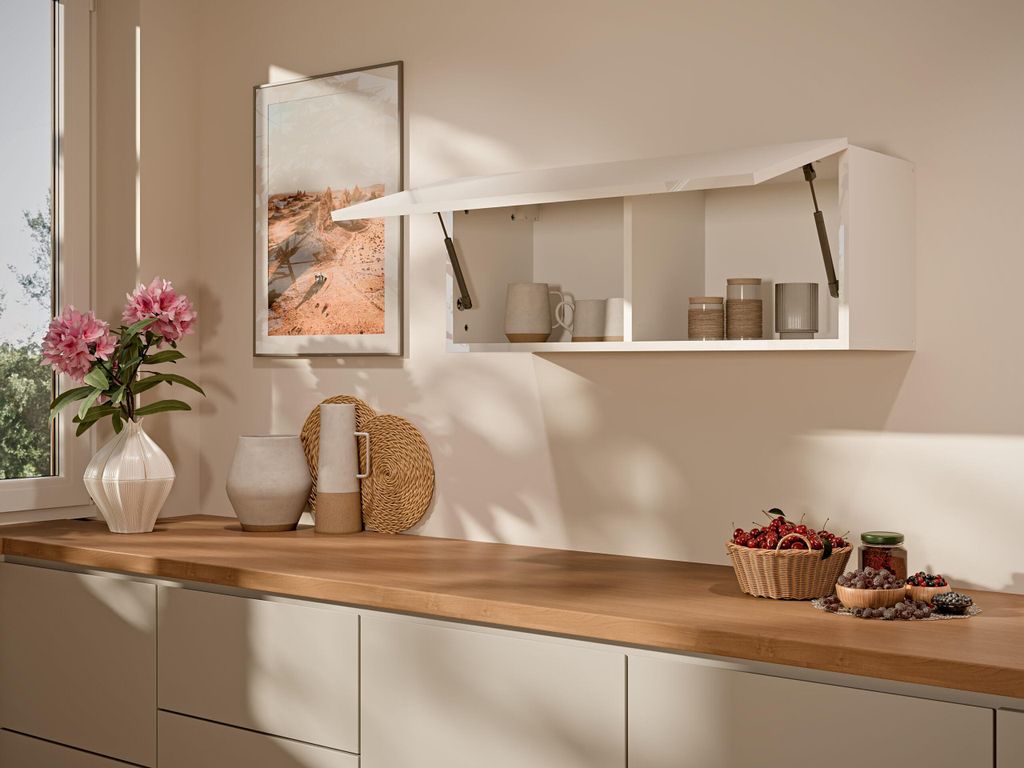 Hochglanz Küche Hängeschrank Weiß 90x35x32 cm Push-to-Open Produktbild 