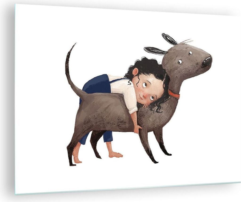 Bilder auf glas - Einteilig - Kind Hund Bild - 70x50cm - Glasbilder - Wandbilder - Bilder - zum Aufhängen bereit - Wanddekoration aus Glas - Glas ...