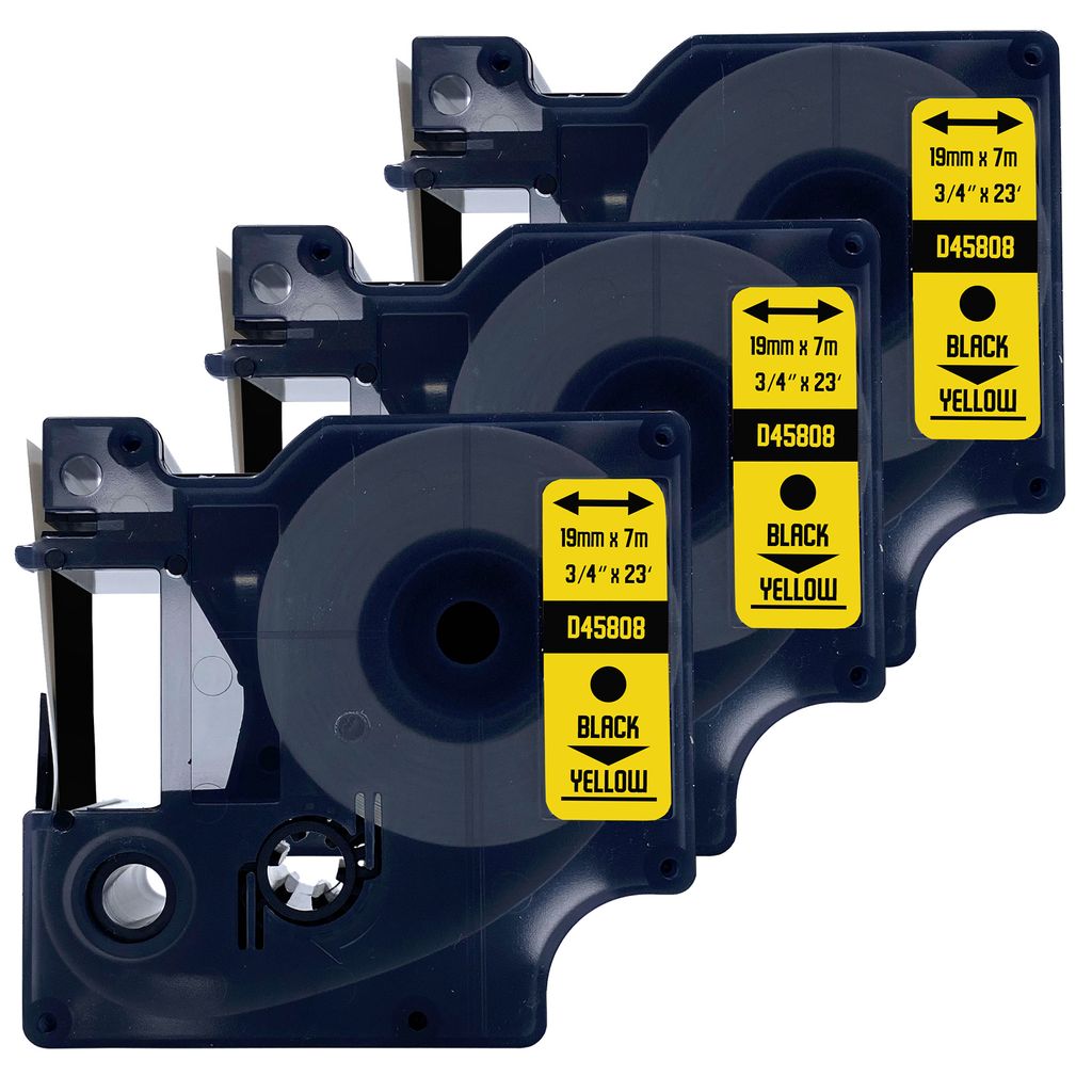 DULA Etikettenband - Kompatibel mit Dymo D1 45808 - 3 Stück - Schwarz auf gelb - 19mm x 7m