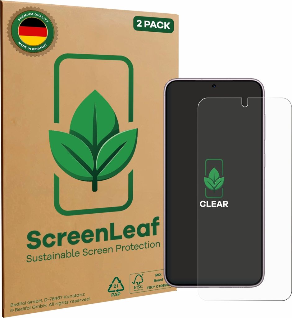 2x ScreenLeaf Schutzfolie für Samsung Galaxy S23 nachhaltiger Displayschutz Display Schutz Folie Klar Transparent