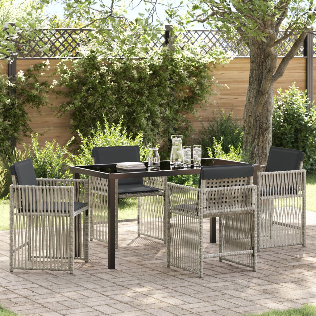 Desgin 5-teilige Garten Essgruppen mit Kissen Hellgrau Poly Rattan - Gartentische 3380666