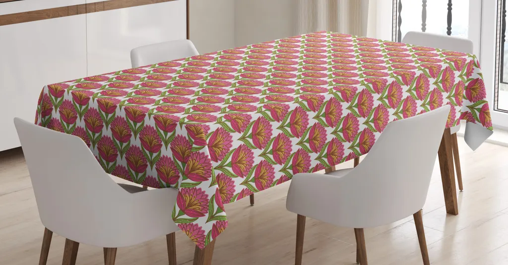 ABAKUHAUS Tovaglia con fiori, fiori disegnati a mano, stampa con colori chiari che non sbiadiscono, lavabile per interni o esterni, 140 x 200 cm, rosa
