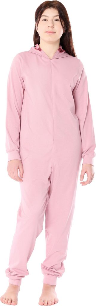 Ladeheid Mädchen Teenager Schlafoverall aus Baumwolle Tierkostüm Jumpsuit bunt Tiermotiv Verkleidung mit Kapuze LA40-233 (Rosa Schweinchen, 164)