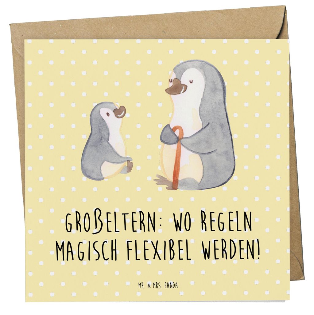 Mr. & Mrs. Panda Grußkarte Großeltern Magie - Gelb Pastell - Geschenk, Freude, Flexibilität, Geschenke, doppelkarte, Klappkarte, Glückwunschkar...