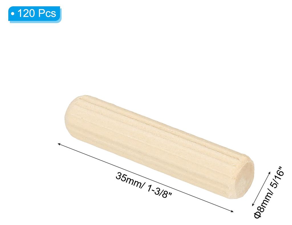 120 Stš¹ck 8 x 35mm Holzdš¹bel Set, Riffelholzdš¹bel Holzstifte Dš¹bel Set Gerillte Holzš¹belstifte Dš¹bel Holz mit Rillen fš¹r Zimme...