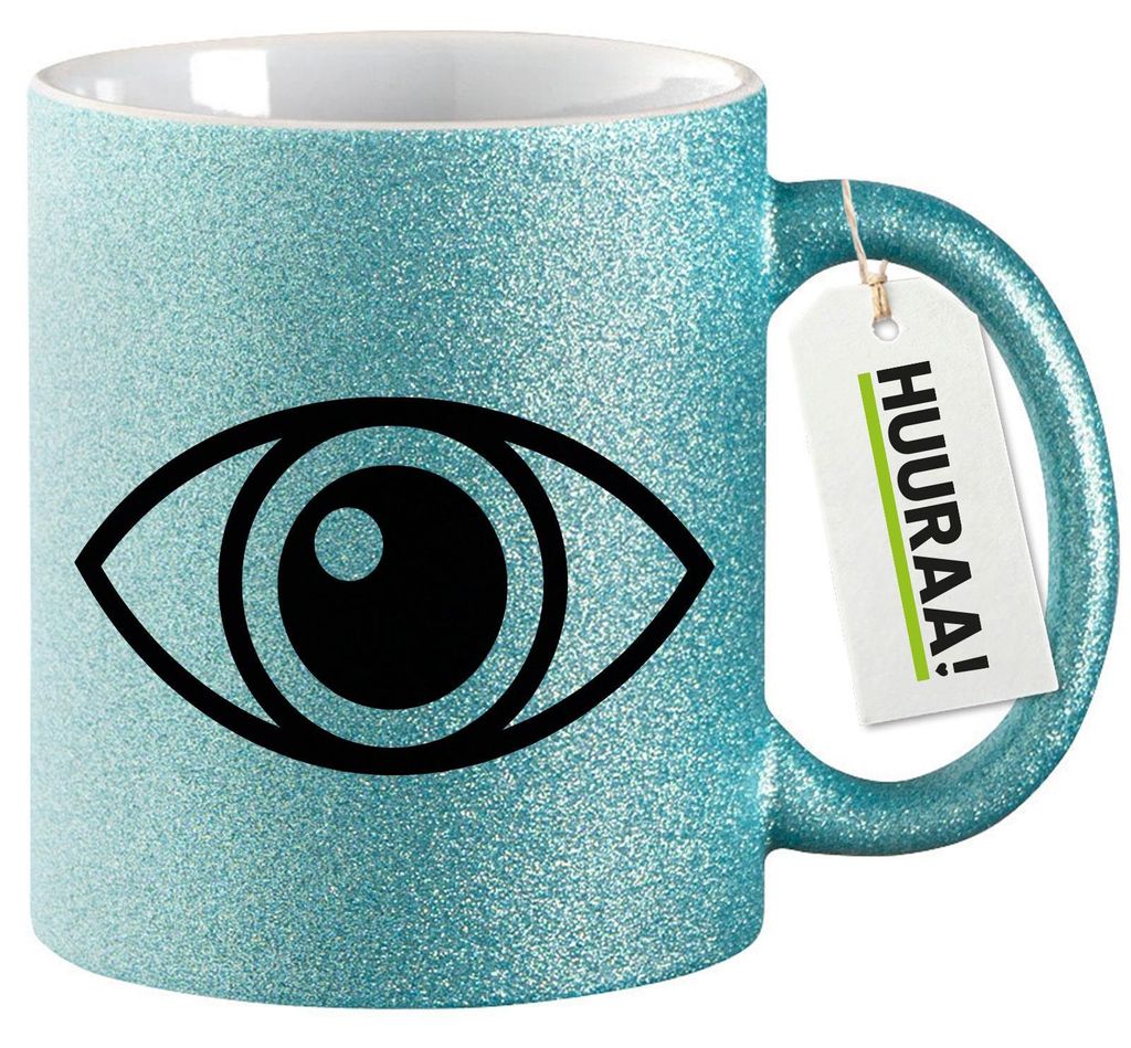 Huuraa Glitzertasse Auge Eye 330ml Blau Keramik Kaffeebecher Geschenkidee