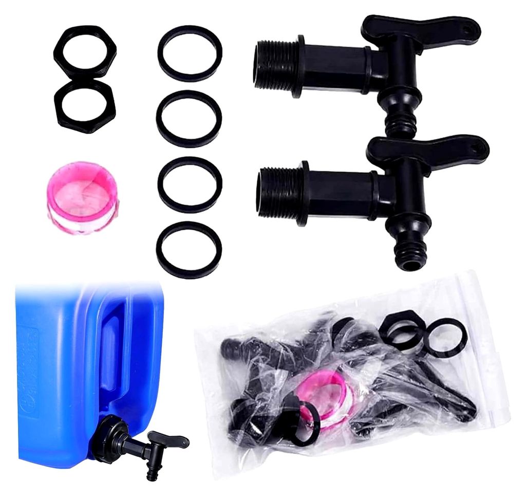 2 Stück Auslaufhahn für Regentonne, Wasserhahn 3/4 Zoll, Kunststoff Ersatzhahn mit Dichtung, Kontermutter und Dichtband