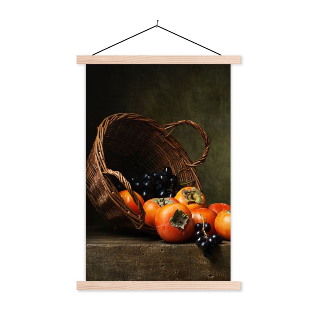 MuchoWow Textilposter Rustikal - Obst - Korb - Stilleben 40x60 cm mit holzfarbenen Rahmen - Poster