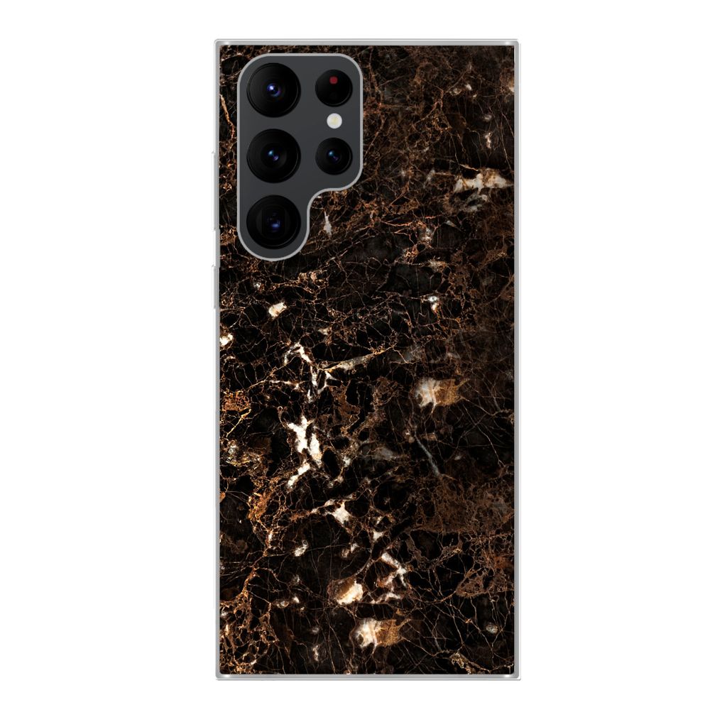 MuchoWow Handyhülle Schutzhülle Hülle für Samsung Galaxy S22 Ultra Marmor - Schwarz - Gold Silikon Softcase Handy Hülle - Abbildung