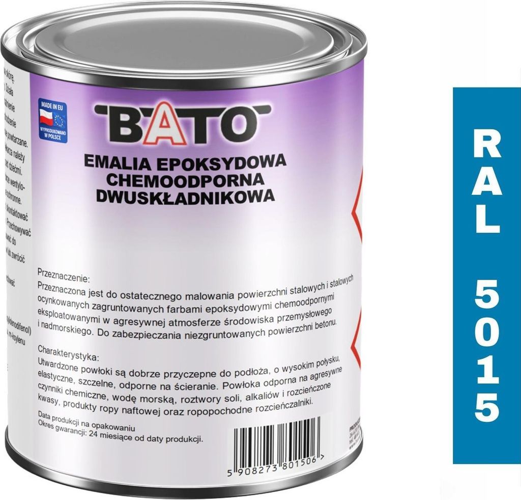 Zweikomponenten-Epoxid-Emalie Blau Ral 5015 A 0,85 L (0,6 L Farbe + 0,25 L Härter)