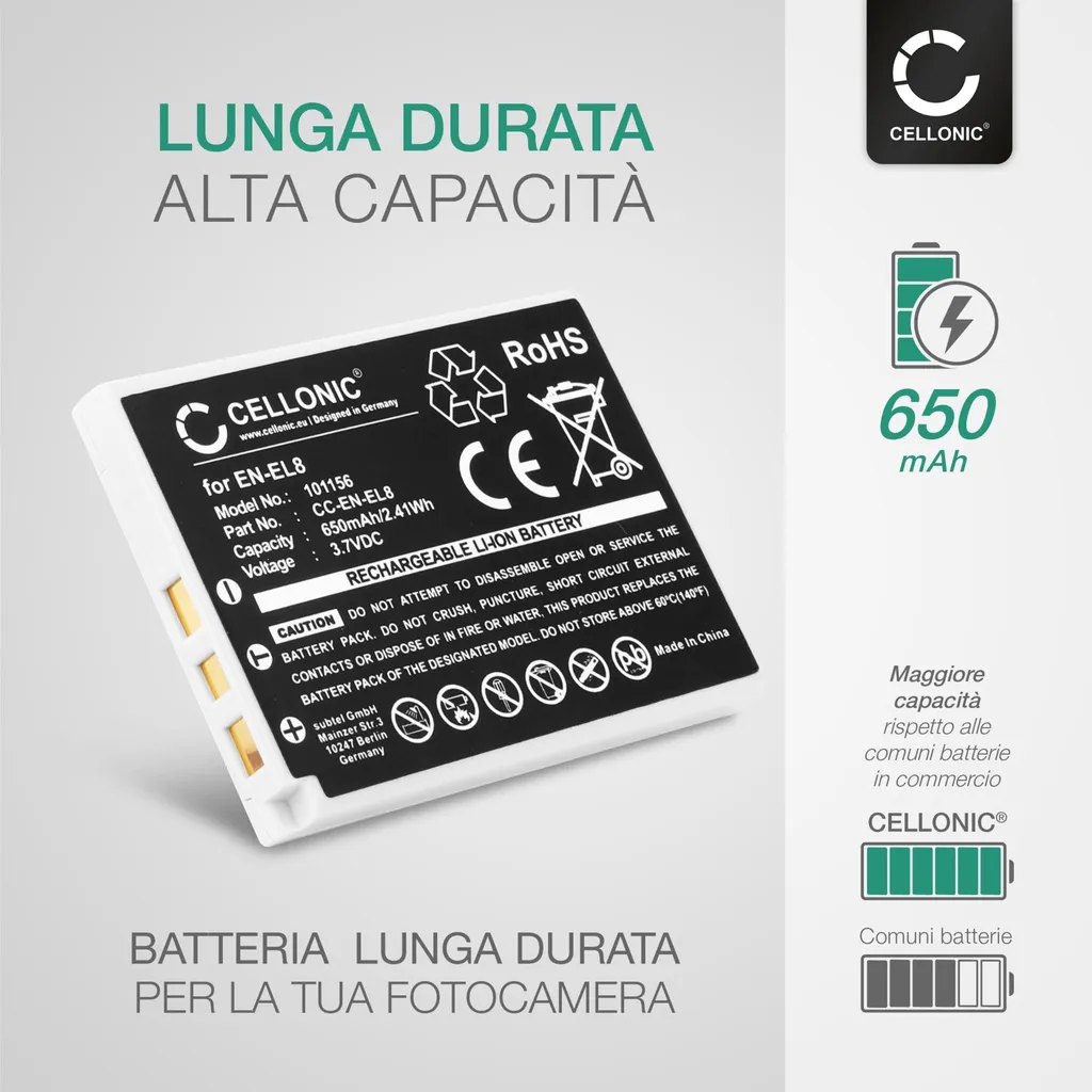 2x Batteria EN-EL8 per Nikon Coolpix S1 S2 S3 P2 | Ricambio CELLONIC - 2