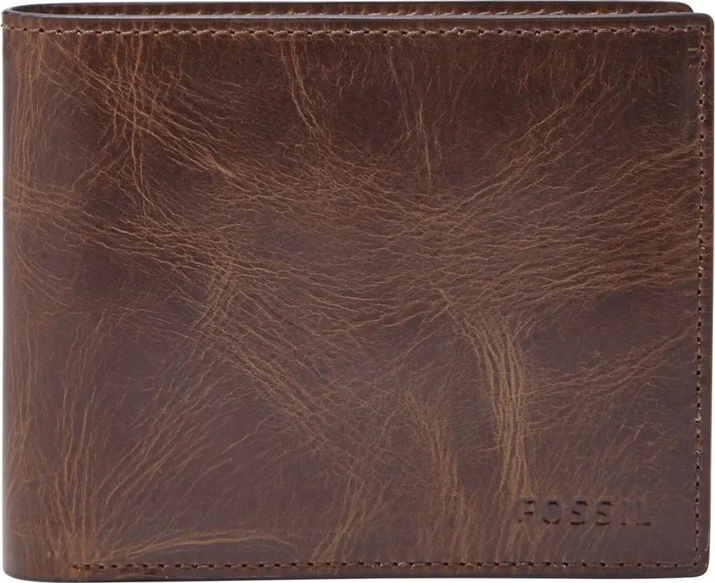 Porte-monnaie Homme Fossil Derrick en Cuir Brun avec Large Poche Pièces