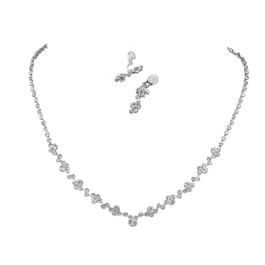2 Teile/satz Geometrie Form Exquisite Verarbeitung Halskette Ohrringe Set Edlen Glänzenden Strass Halsband Halskette Tropfen Ohrringe Schmuck Zube...