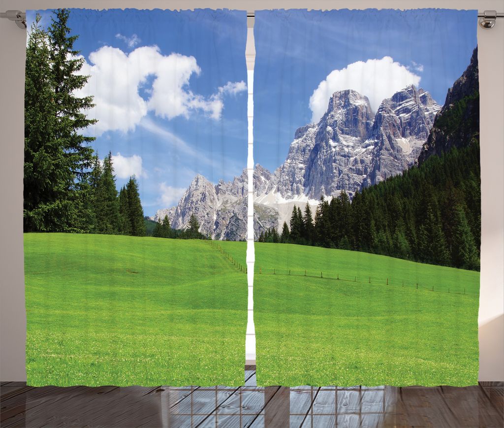 ABAKUHAUS Italien Rustikaler Vorhang, Ländlicher Land-Berg, Wohnzimmer Universalband Gardinen mit Schlaufen und Haken, 280 x 225 cm, Blauer Immerg...