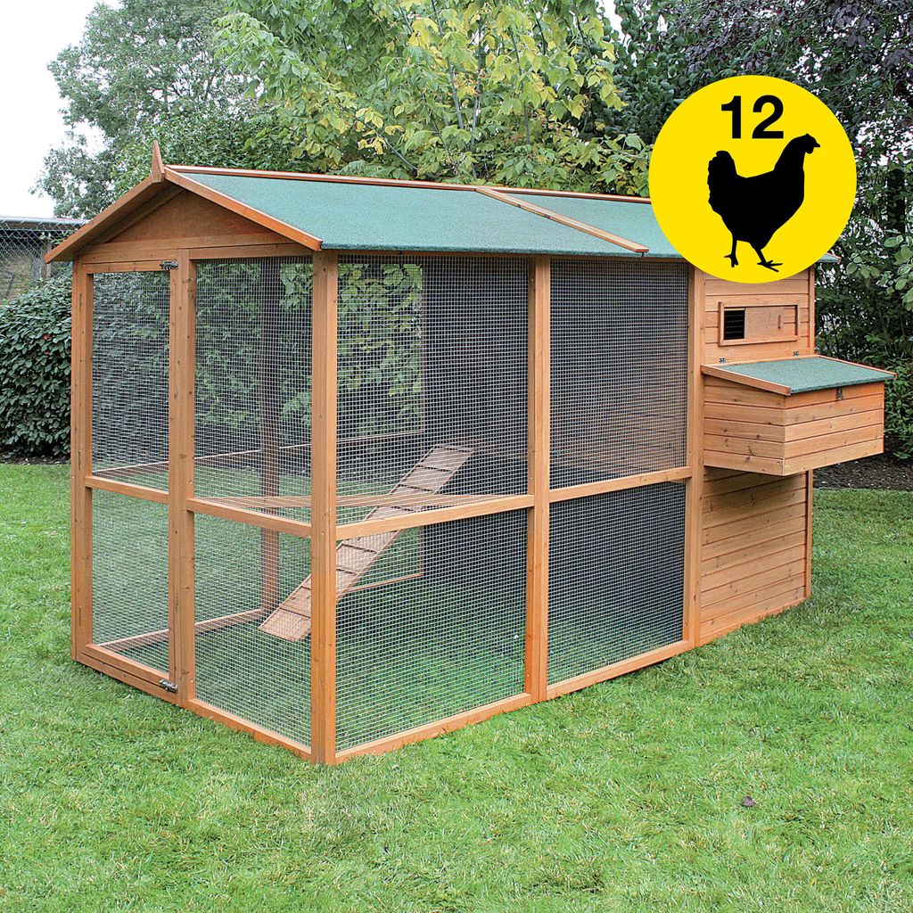 Hühnerstall Norway – großer Holz-Hühnerstall mit integrierter Voliere, Legenest & Sitzstangen | wetterfest & artgerecht für 10–12 Hühner