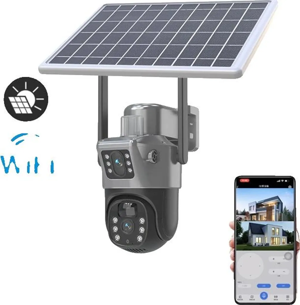 Telecamera Solare 4MP Doppio Obiettivo WiFi: Sicurezza Esterna Senza Cavi