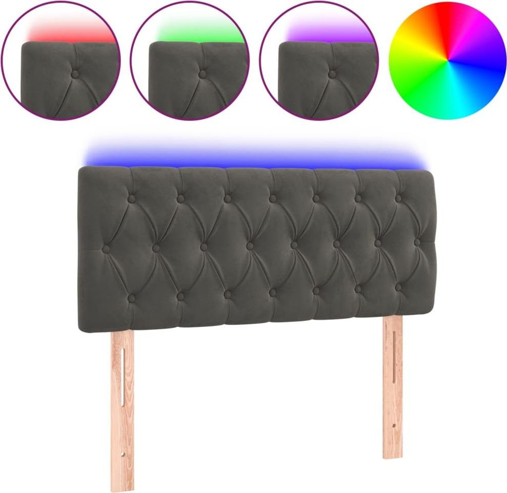 vidaXL LED Kopfteil Dunkelgrau 100x7x78/88 cm Samt