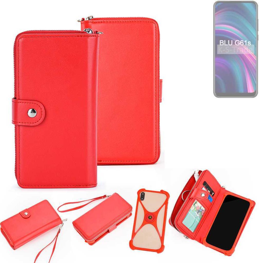 K-S-Trade 2in1 Schutzhülle Portemonnee Handyhülle mit Bumper kompatibel mit BLU G61s Hülle Case Etui Geldbörse Smartphone rot (1x)