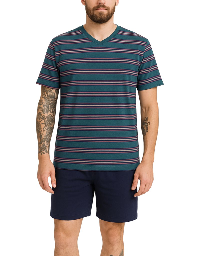 KB Herren Schlafanzug kurz Pyjama Shorty T-Shirt 100% Produktbild 