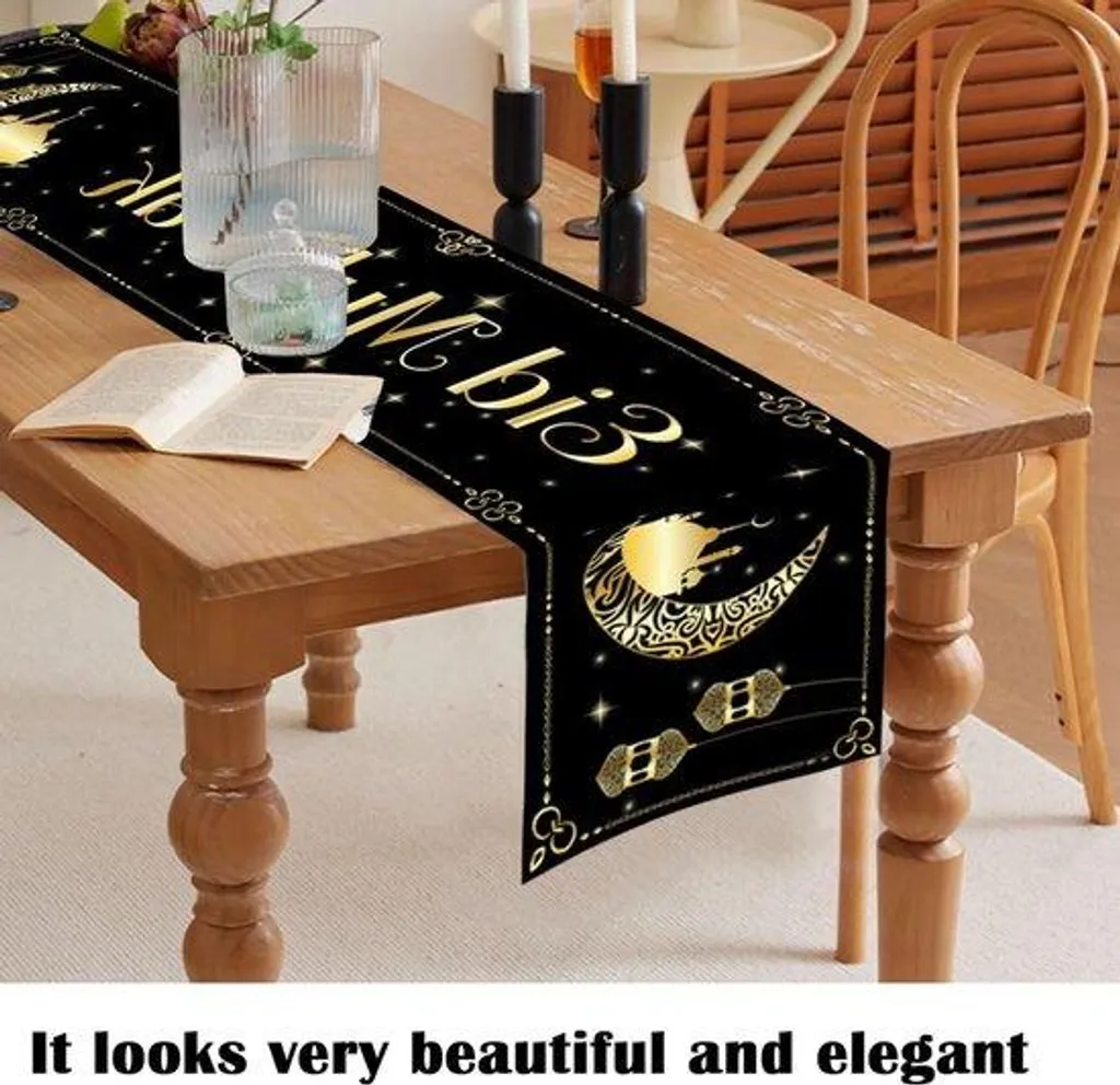 Chemin de table Chic Aïd - Ornement Noir et Doré 40cm pour Fête Musulmane