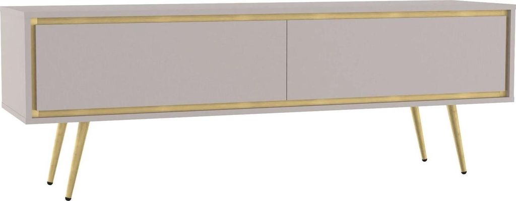 TV Lowboard Tori 150 cm Kaschmir Beige mit Goldkante – 2 Klappen, Goldene Metallfüße, Push-to-Open, Glamour