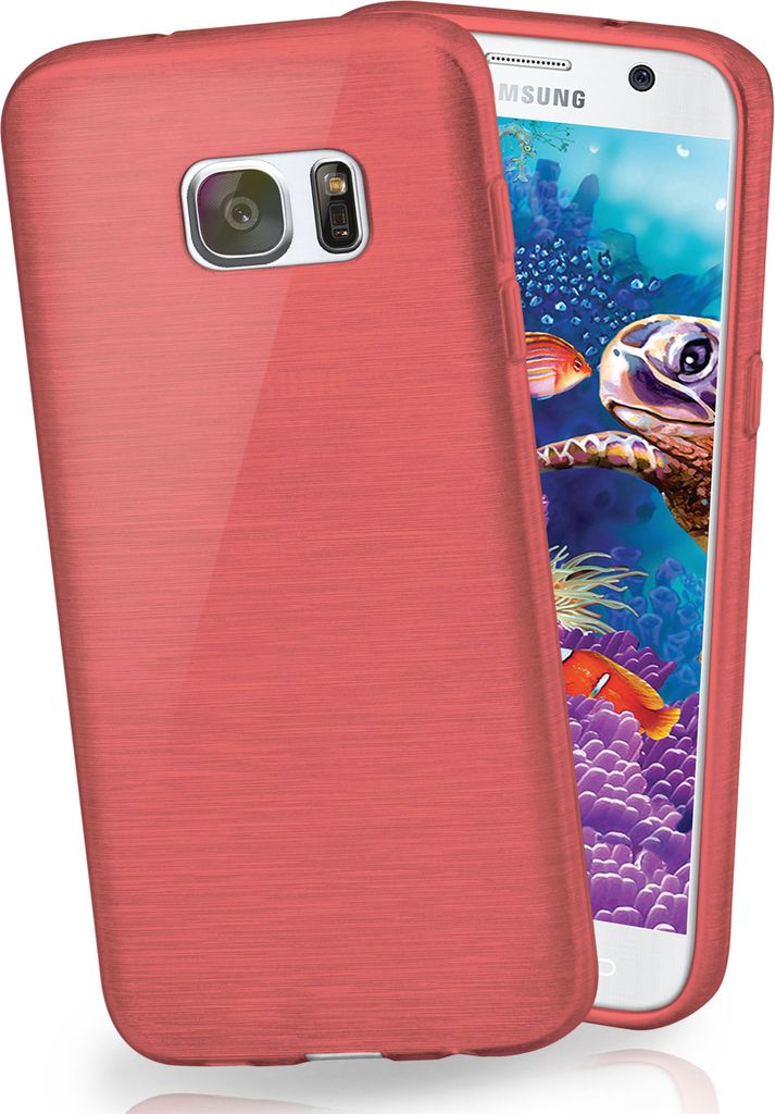 moex Brushed Case kompatibel mit Samsung Galaxy S7 - Hülle aus Silikon, Koralle