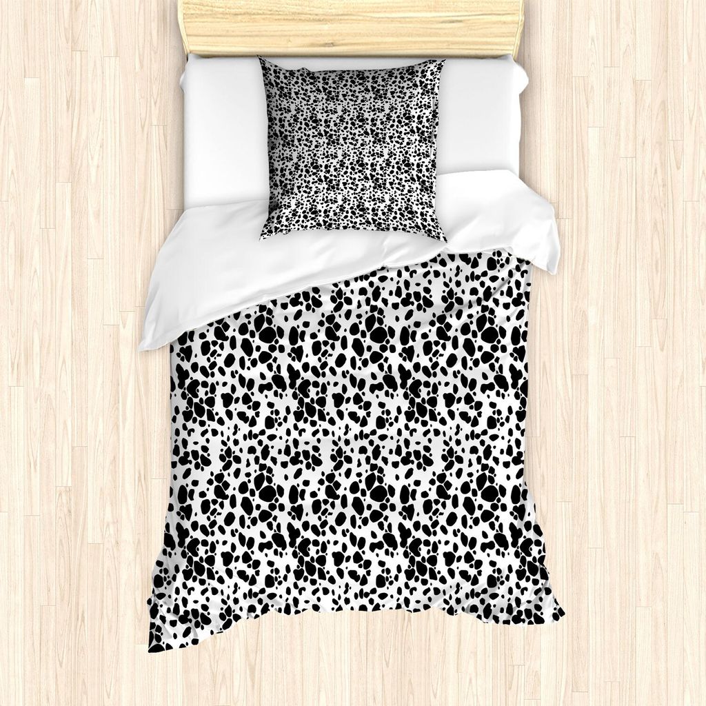 ABAKUHAUS Dalmatiner-Hundedruck Bettbezug Set, Schwarzweiss-Welpen-Stellen-Pelz-Muster-Spaß beschmutzte Haustier-Tierdesing, 135 x 200 cm + 80 x 8...
