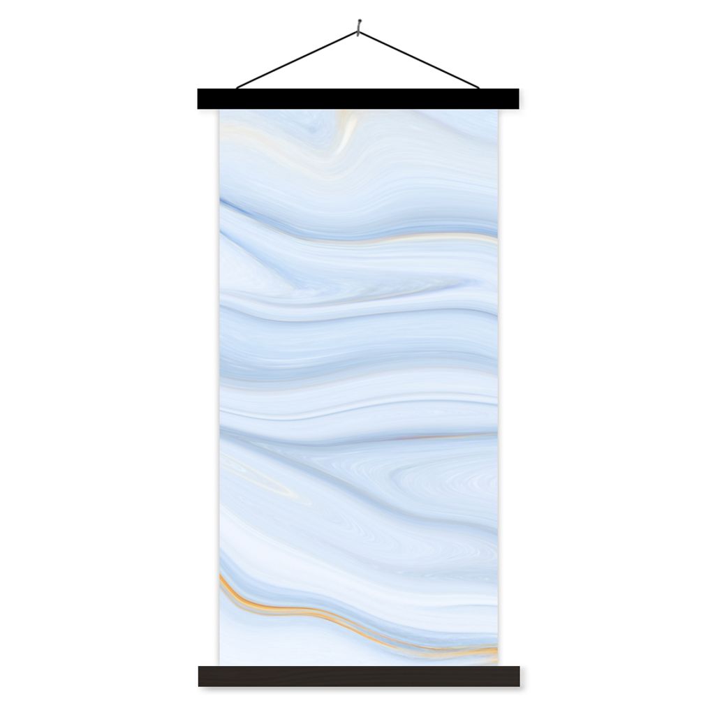 MuchoWow Textilposter Marmor - Welle - Blau - Muster - Marmoroptik - Pastell 40x80 cm mit schwarzem Rahmen - Wandemalerei
