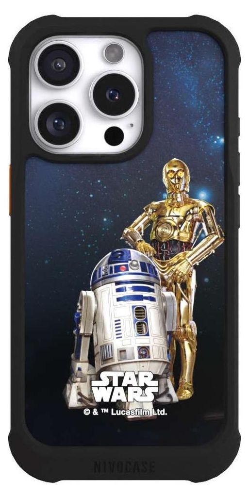 NIVOCASE Hülle für Apple iPhone 16 Pro Stoßfeste Handyhülle NIVOmax Case Schwarz Star Wars Weltall R2D2