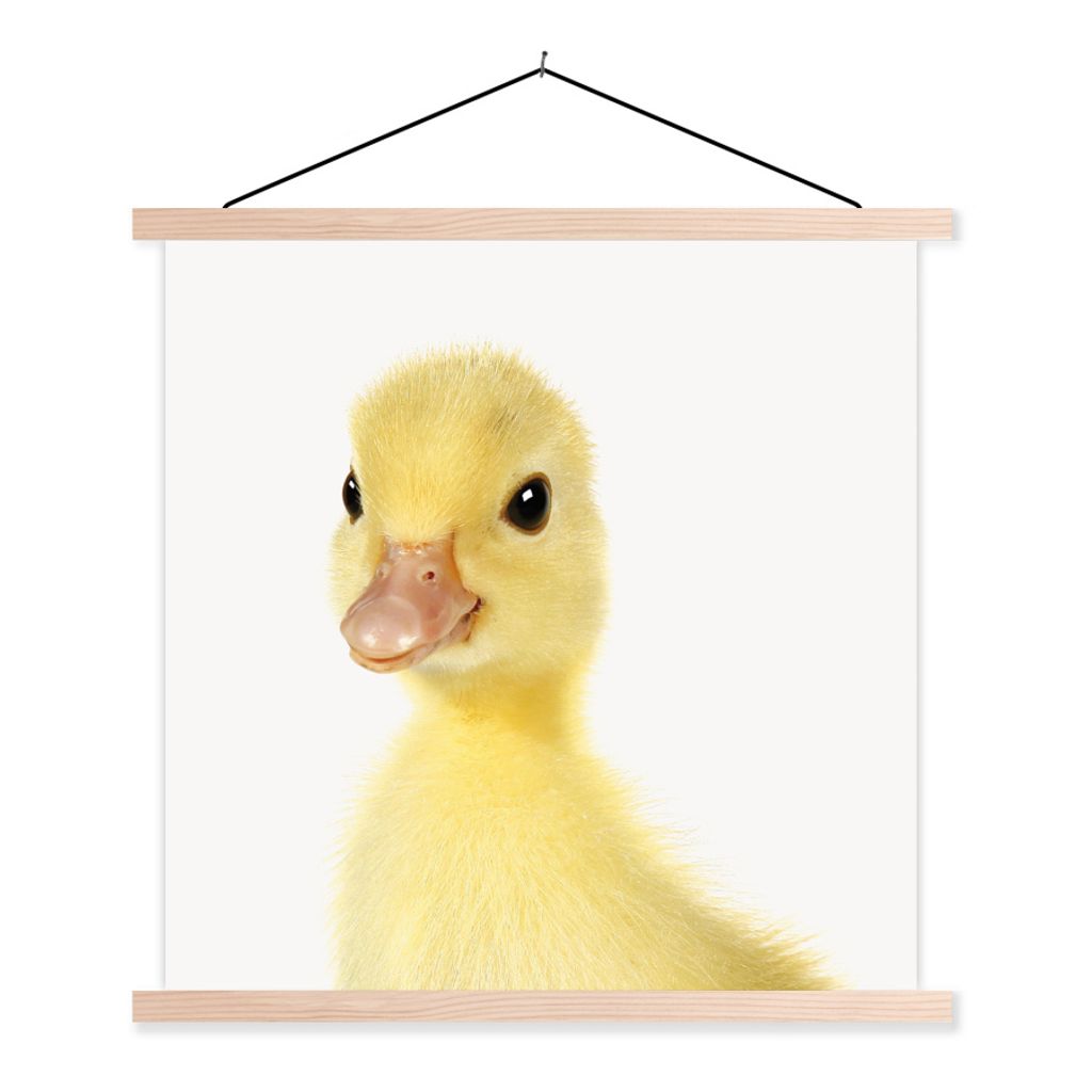 MuchoWow Textilposter Ente - Küken - Süß - Kinder - Mädchen - Jungen 60x60 cm mit holzfarbenen Rahmen - Wanddekoration