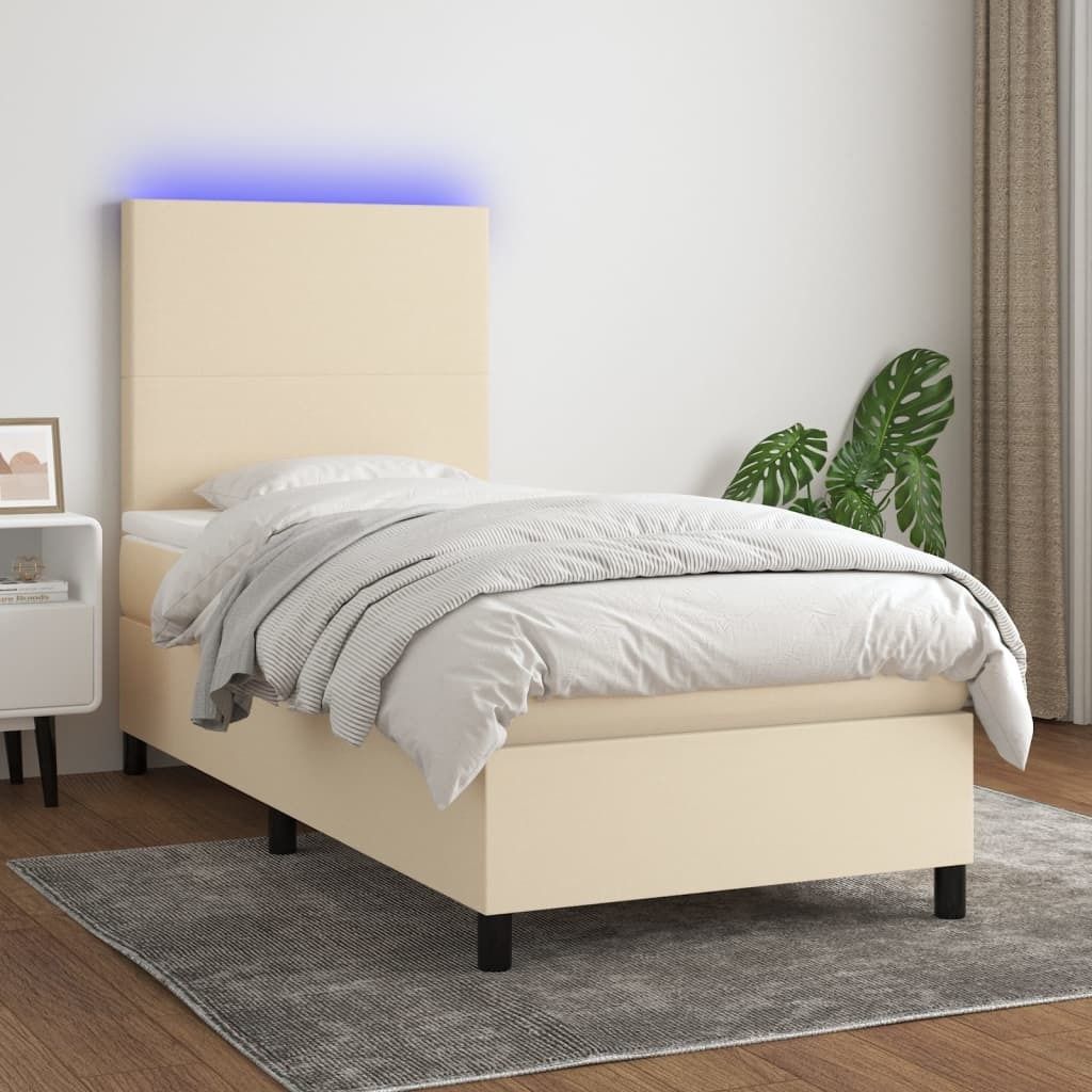 The Living Store Boxspringbett mit Matratze & LED Creme 90x200 cm Stoff