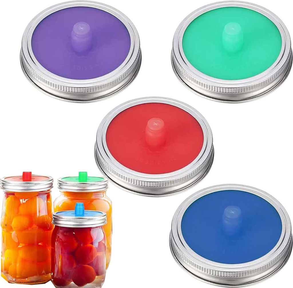 Set von 4 Silikon-Einmachgläsern für Fermentation und Einmachen - Großes Deckel, wasserdicht und lebensmittelecht