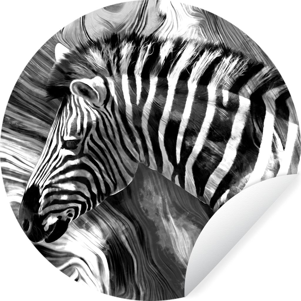 MuchoWow Runde Wandtattoo - Wandsticker Tapete Aufkleber Gemälde - Ölfarbe - Zebra - Tiere - Schwarz - Weiß Ø 100 cm Selbstklebend und Reposi...