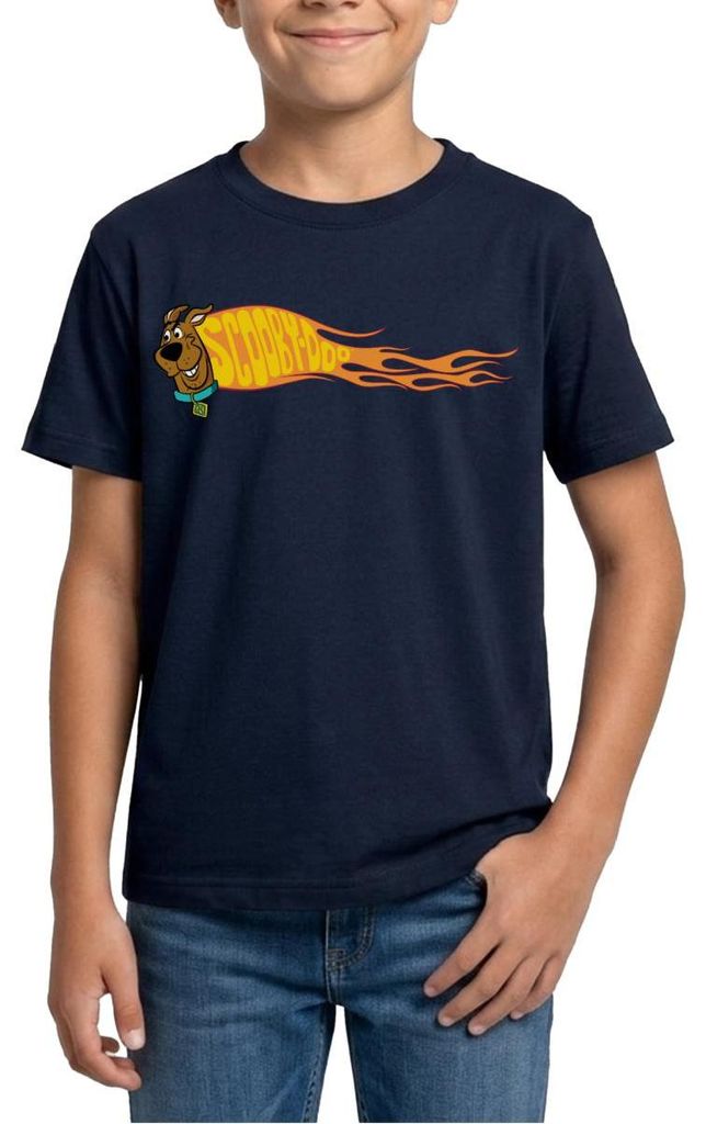 Spreadshirt Scooby-Doo Mit Flamme Und Aufschrift Teenager T-Shirt, 134/146 (9-11 Jahre), Navy