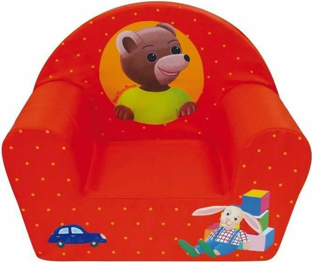 Fauteuil enfant déhoussable Fun House Ours Rouge 52 cm en mousse douce