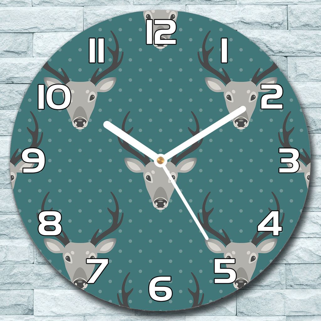Wanduhr aus Glas Rund fi 30 Hirsch mit Punkten Quarz Deko Wohnzimmer Büro