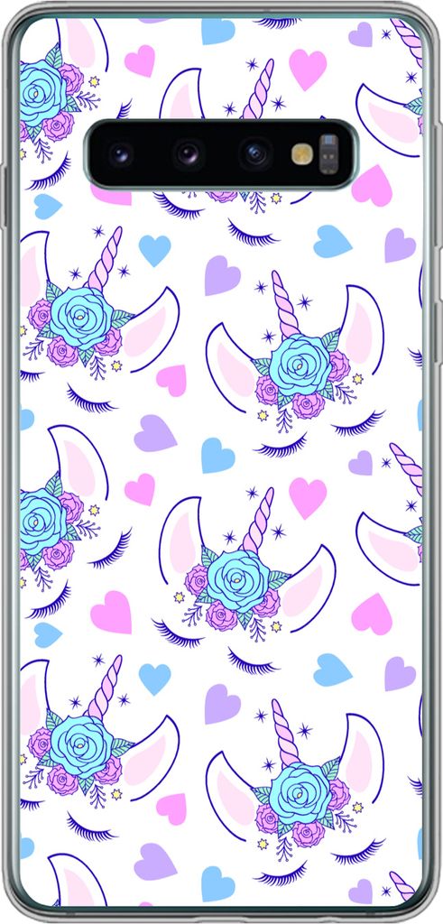 MuchoWow Handyhülle Schutzhülle Hülle für Telefoonhoesje Samsung Galaxy S10 Mädchen - Einhorn - Blumen - Muster - Mädchen - Kinder - Kinder...