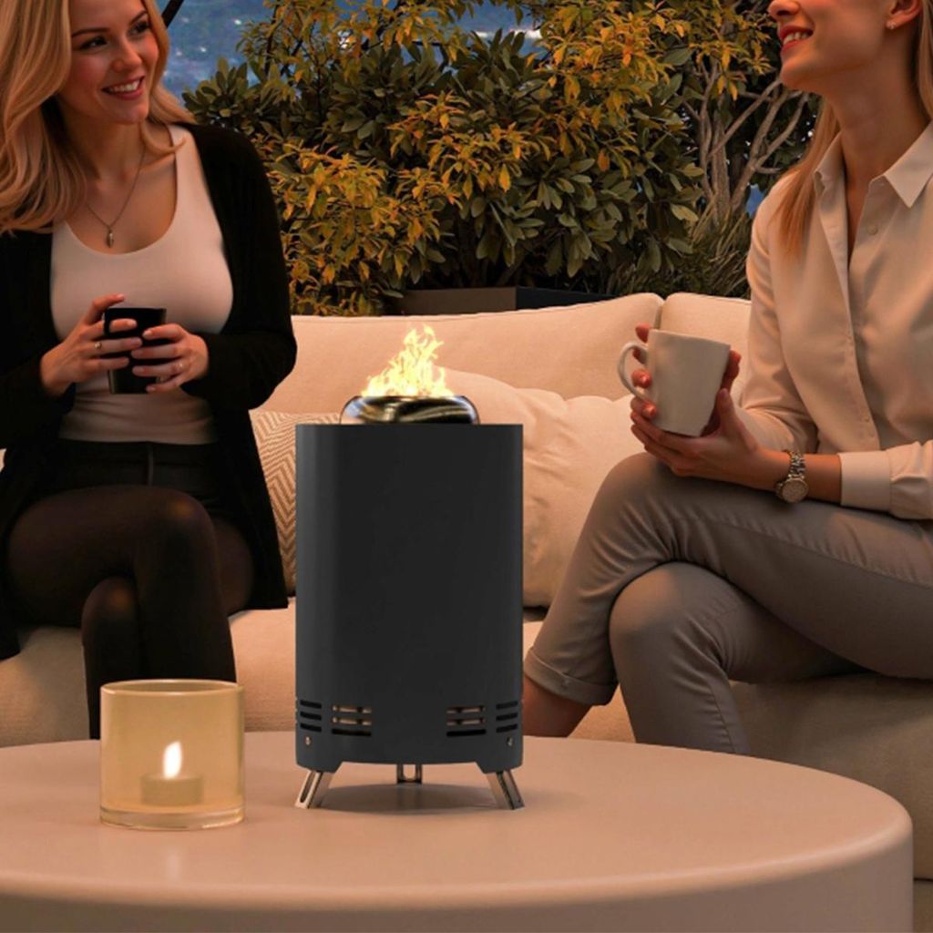 Feuerschale mit Schürhaken Edelstahl Feuerstelle Rauchfreie Feuerkorb für Garten, Balkon Terrasse, Outdoor BBQ Camping Ø16x25cm Grau