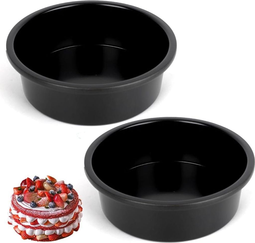 Runde Backform 20 cm - Set von 2 - Kuchenformen - rostfreie Backformen mit Antihaftbeschichtung - geeignet für Kuchen - schwarz