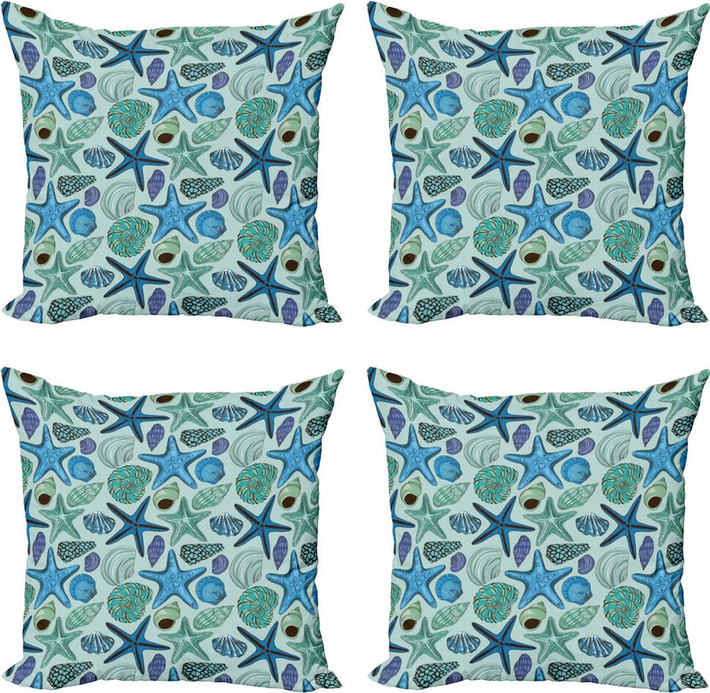 ABAKUHAUS Seestern Kissenbezug Set (4 Stück), Tropical Shells, Moderner Doppelseitiger Digitaldruck, 40 cm x 40 cm, Mehrfarbig
