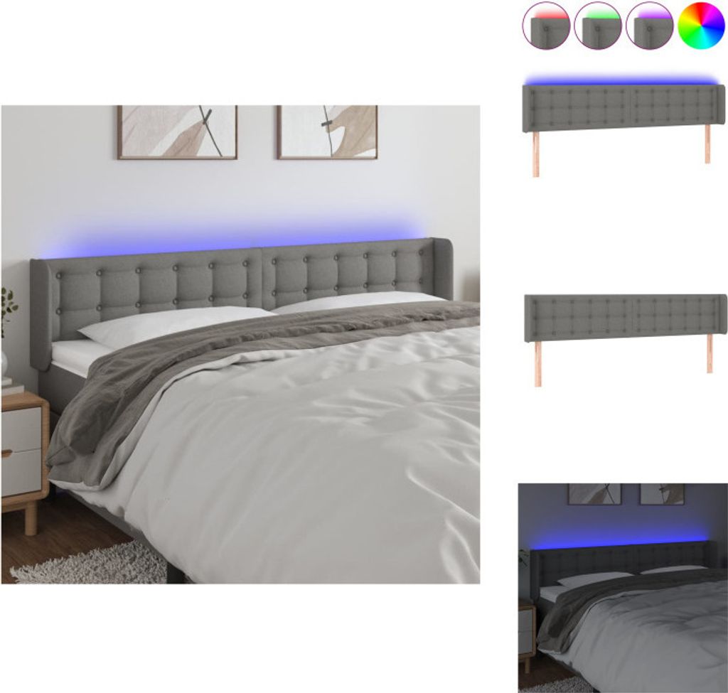 vidaXL LED Kopfteil Dunkelgrau 203x16x78/88 cm Stoff - Kopf- & Fußenden
