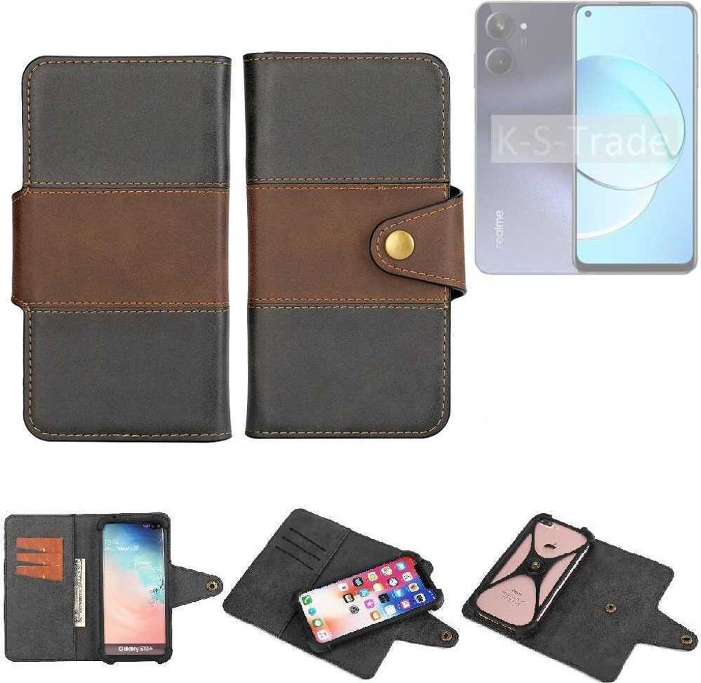 K-S-Trade Handyhülle Schutzhülle Hülle Bookstyle Wallet-Case kompatibel mit Realme 10 Bumper Rundumschutz schwarz-braun 1x