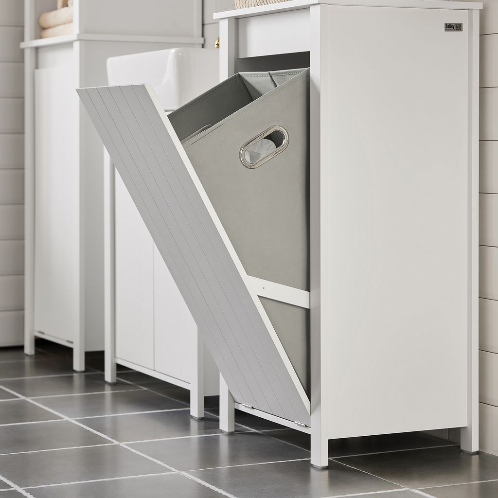SoBuy BZR100-W Wäscheschrank mit ausklappbarem Wäschesack Produktbild 