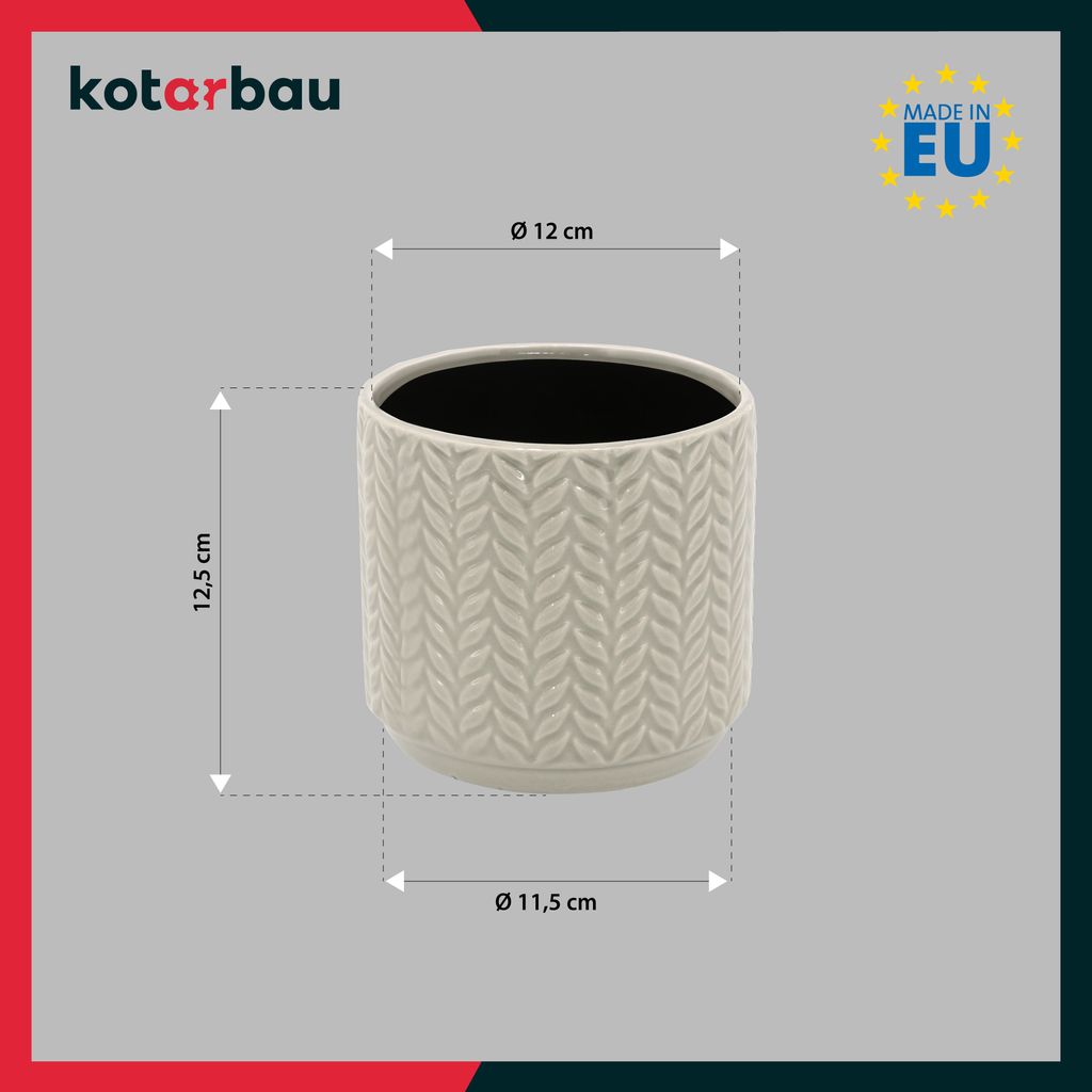 KOTARBAU® Blumentopf Weiß Keramik rund ⌀ 12 cm Höhe 12,5 cm