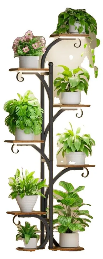 Support pour plantes à 7 niveaux marron avec lampes de croissance LED