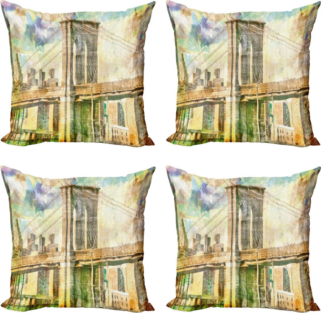 ABAKUHAUS Abstraktes Ölgemälde Kissenbezug Set (4 Stück), New York Pinselstriche, Moderner Doppelseitiger Digitaldruck, 40 cm x 40 cm, Mehrfarbig
