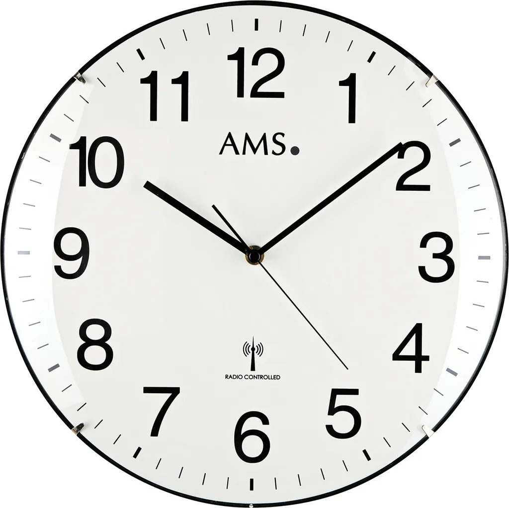 Grande Pendule Murale Radio-Pilotée AMS 5960 - Cadran Clair D32 cm