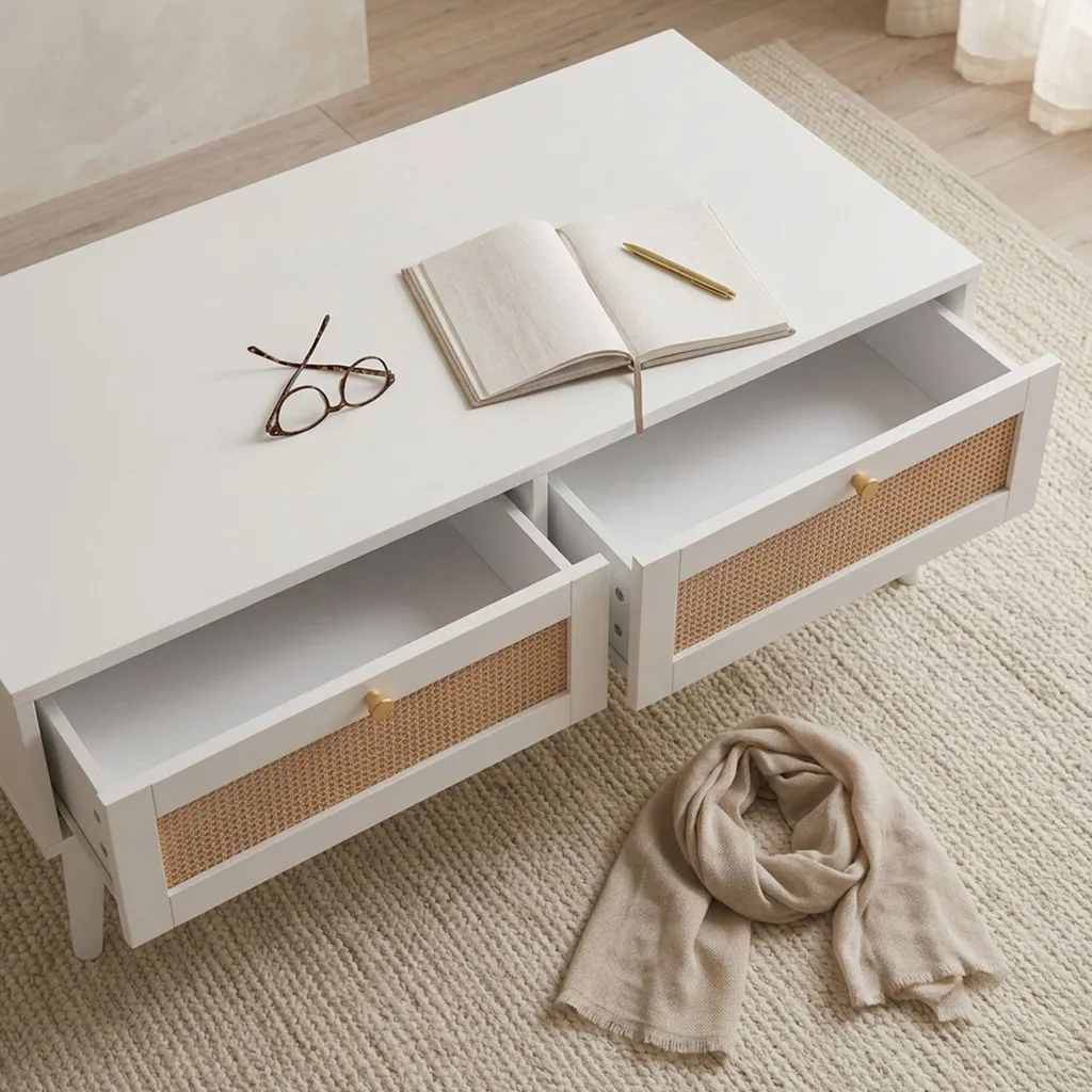 Table basse rectangulaire blanche Dalgora 120cm avec tiroirs de rangement - 4